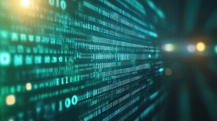 Digital Flow: Abstract Teal Binary Code Stream