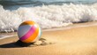 © decorator - Vibrant beach ball on sandy shoreline