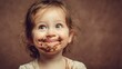 © Adel - Adorable toddler girl with chocolate cake on face making funny expression dessert sweet child portrait