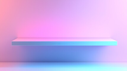 Wall Mural - empty pastel shelf against a vibrant pink and blue wall. ideal for product display or showcasing ite
