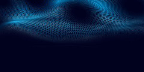 Wall Mural - abstract futuristic hexagon wave with moving dots. flow of particles. cyber technology with hexagon 