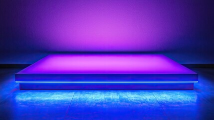 Wall Mural - Illuminated platform with purple and blue neon lights, creating a vibrant and modern display.