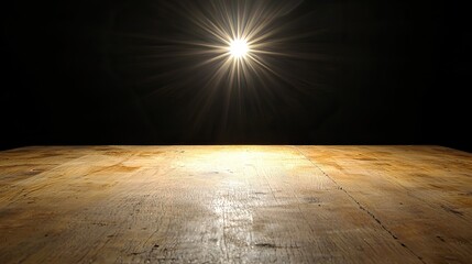 Wall Mural - illuminated wooden surface, dark background, spotlight effect.