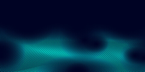 Wall Mural - Abstract futuristic hexagon wave with moving dots. Flow of particles. Cyber technology with hexagon pattern. Particles background design. 