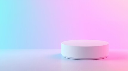 Wall Mural - minimalist white cylindrical platform against a vibrant blue and pink gradient background, ideal for