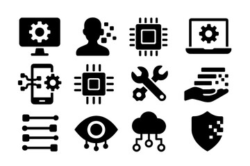 Wall Mural - collection of vector icons depicting technology, devices, and digital tools for modern communication