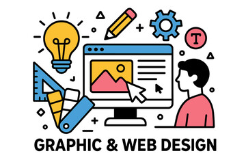 Wall Mural - creative graphic and web design process illustrated with tools and elements