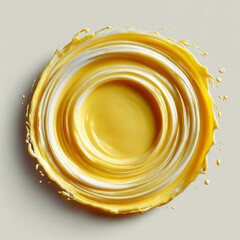 Poster - Swirls of Yellow and White Paint Creating an Abstract Circular Pattern Against a Neutral Background