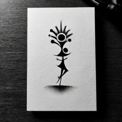 Poster - Whimsical Silhouette: Black Ink Drawing of a Dancing Figure with Abstract Floral Elements, on Textured White Paper, Balanced Composition