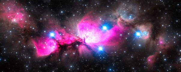 Wall Mural - Cosmic nebula galaxy with pink purple clouds and stars in deep space