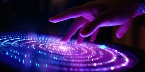 Wall Mural - close-up of fingers interacting with a digital star feedback interface stock photo
