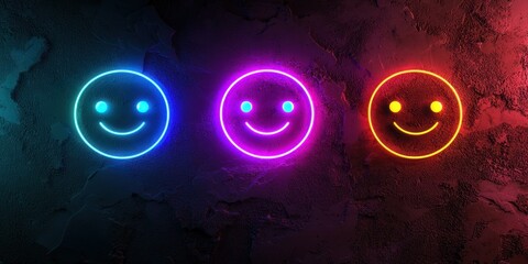 Wall Mural - dark scene with neon glowing faces indicating satisfaction levels