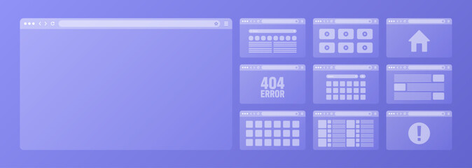 Wall Mural - web browser window, transparent pages layout with toolbar and search field. modern website, internet