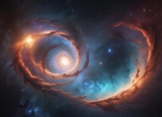 Wall Mural - Vast nebula swirls around distant galaxies, cosmic dust glittering ,  starfield,  galactic,  night sky