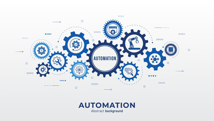 Fototapete - Concept of Automation and IOT software. Automation icon with Rotating mechanism of round parts. AI Technology and innovation background. Enhanced productivity and improvements. Vector illustration.