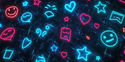 Wall Mural - starless review system using facial expression glow icons stock photo