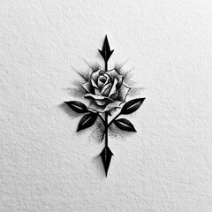 Aufkleber - Elegant Rose Tattoo Design in Black and White Stipple Technique on Textured Paper.