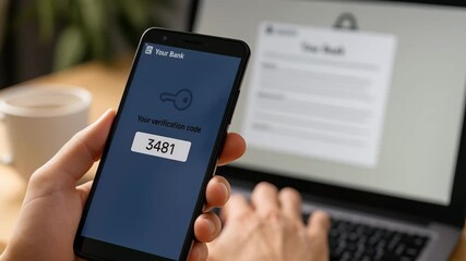 Secure Login with Two Factor Authentication, Ultra-Realistic Scene of Mobile Banking Verification Code and Cyber Security in 4K