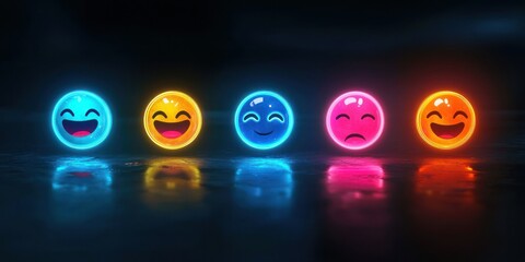 Wall Mural - Mood slider interface with expressive neon face icons