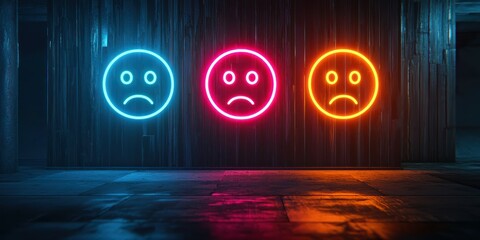 Wall Mural - neon ui panel with emotional face scale and black backdrop