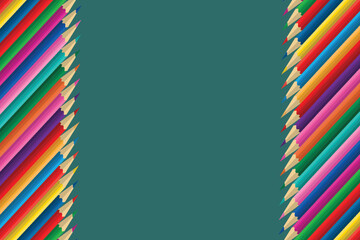 set of multicolored pensils isolated on blue green background in row copy space for text vector illu