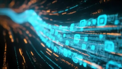 Digital information flows through the network and data servers behind in data center or Internet service provider technology abstract technology background full HD video 