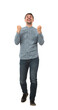 © 1STunningART - Full length portrait of an excited young businessman holding his fists up tight and celebrates like a winner isolated on transparent background