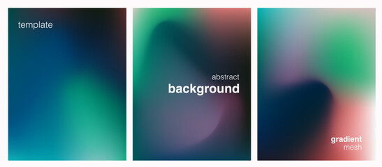 Poster - Set of three futuristic vector templates featuring vibrant gradient mesh backgrounds in smooth, colorful blends. Perfect for modern designs, posters, or web graphics.