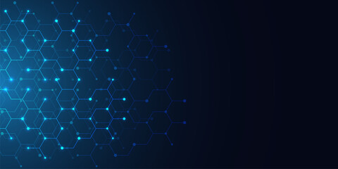 Fototapete - Abstract technology background and design element with hexagons pattern and geometric shapes