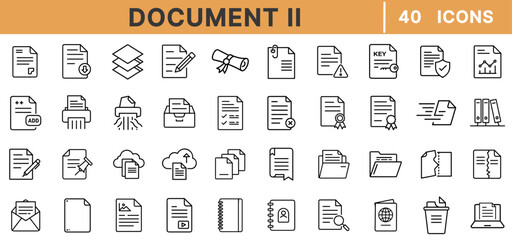 Poster - Document Management Line Icons – Paper Files, Folder, Archive, Shredder, Printer, Cloud Storage, Digital Document, Office Organization, File Edit Tools