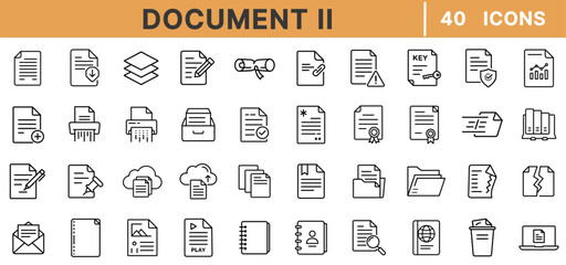 Fototapete - Document Line Icons – File Management, Printing, Cloud Upload, Writing, Folder Archive, Shredder, Contract, Paperwork, Office, Data Storage