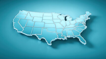 Wall Mural - the united states represented in a detailed map focused on ai-governed trade policy simulation icono