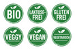 © MOHAMMAD - Six Green Eco Friendly Food Labels with Leaves Bio Vegan Vegetarian Gluten Free Lactose Free and Veggie