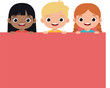 © DesignVectX - Diverse children holding blank red sign vector illustration with happy expressions
