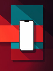 Wall Mural - Smartphone with a blank screen set against a colorful geometric design, perfect for showcasing.