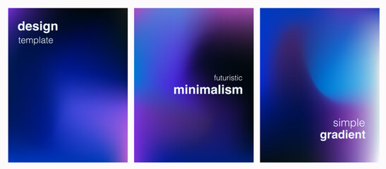Fototapete - Modern vector posters with soft blue and purple gradients highlight a minimalist, futuristic style. The smooth abstract backgrounds embody the current popular trend of digital minimalism in design.