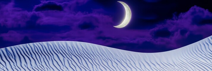 Wall Mural - the sky is dark and cloudy, with a crescent moon shining brightly in the middle. the clouds cover th