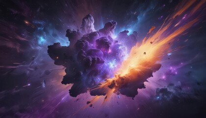 Wall Mural - exploding nebula of purple, orange, and blue hues , contemporary, bright, energy