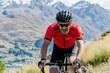 © Ifti Digital - Cyclist rides through stunning landscapes at The Remarkables in New Zealand during a sunny day, Male cyclist bike ride The Remarkables New Zealand