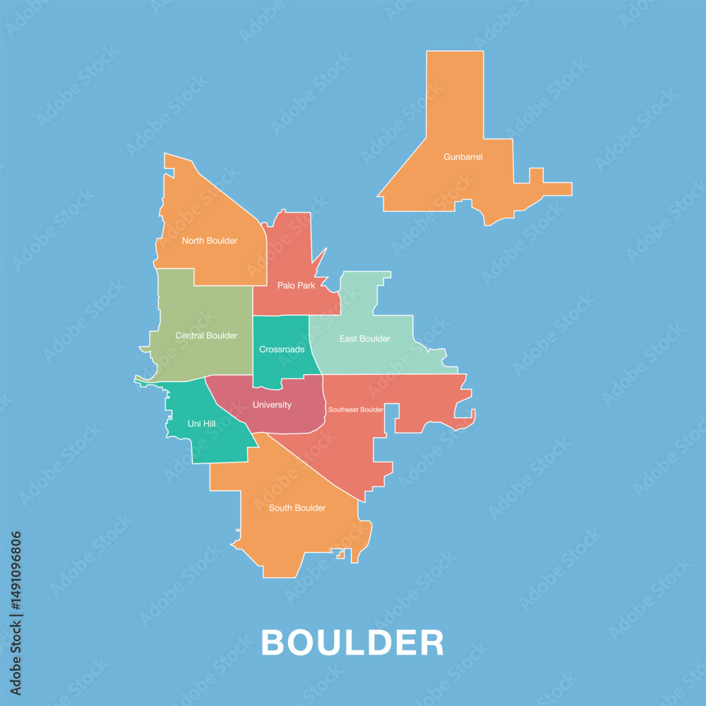 Colorful map City of Boulder, Colorado, United States of America with ...