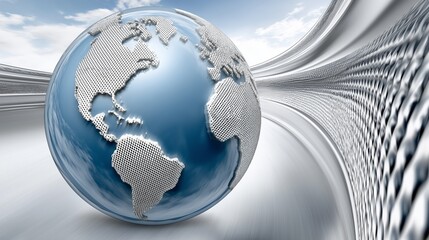 Leinwandbilder - Metallic 3D earth with digital continents on smooth curved platform symbolizing modern geography, clean tech and international networks, Generative AI
