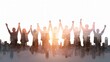 © WS Studio 1985 - Silhouetted Team with Joined Hands Against Urban Cityscape Background