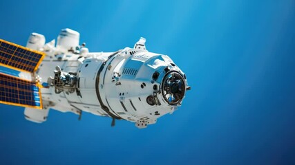 Wall Mural - a close-up view of a space station with a blue sky in the background, suitable for science and techn
