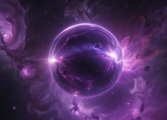 Wall Mural - Ethereal orb glows, purple nebula swirls around, cosmic space ,  infinity,  cosmic