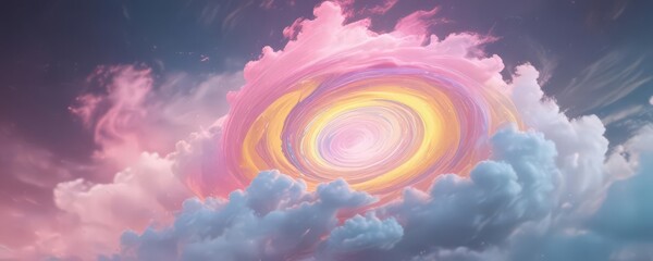 Wall Mural - Blurred pink-blue-yellow swirl, cloud-like effect,  fantasy,  visual,  digital