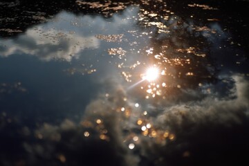 Aufkleber - Sunlight Reflecting on Pond Water Surface With Bokeh, Symbolizing Hope and Environmental Awareness for Sustainability Campaigns : Generative AI