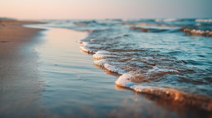 Poster - Gentle Wave Washing Ashore at Sunrise, Evoking Coastal Serenity and Relaxation for Travel and Wellness Campaigns : Generative AI
