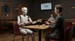 © Trio - Robot and businessman interact cafe