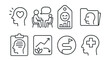 © Александр Михайлюк - Line style icons of mental health progress trackers: mental well-being icon, therapy session badge, mood tracking tag, emotional state file, therapy notes board, stress relief chart, recovery journey