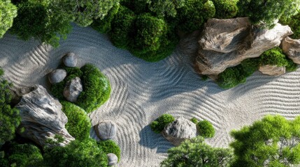Poster - Zen Garden With Moss and Rocks From Above, Evoking Mindfulness and Tranquility For Meditation and Wellness Retreats : Generative AI